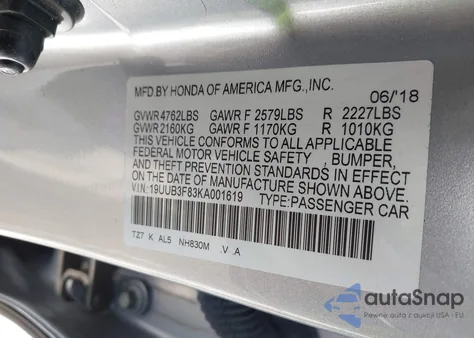 2019 Acura Tlx Advance Pkg из США, поврежденный, VIN 19UUB3F83KA001619